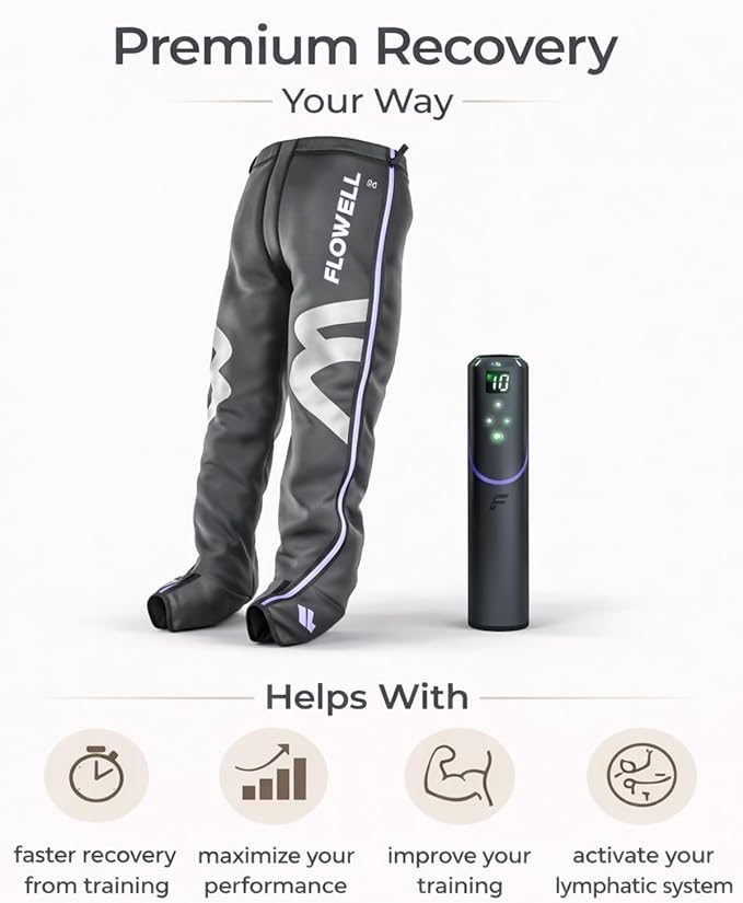 Flowell Air Pressure Therapy System – FDA Cleared (K233238) Sport Mobile Compression Pants – App-Controlled 4-Chamber Leg Compression Sleeves for Post-Workout Recovery &amp Circulatory Support