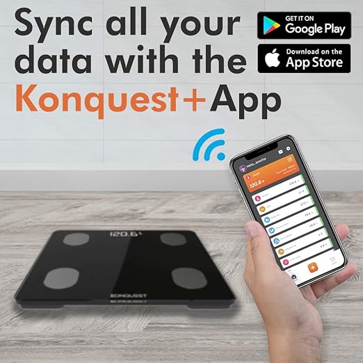 KONQUEST Smart Scale for Body Weight Digital Bathroom Scale BMI Weighing Bluetooth Body Fat Scale Body Composition Monitor Health Analyzer with Smartphone App 400 lbs - Black