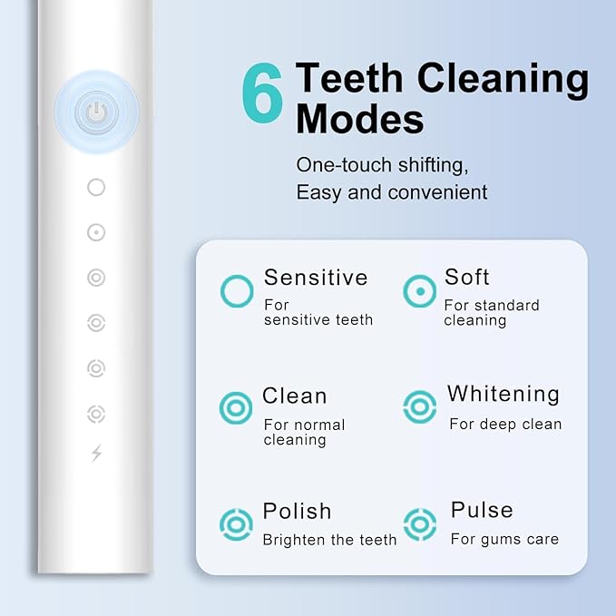 Electric Toothbrush for Adults Rechargeable Cordless Power Toothbrush with 6 Modes 4 Brush Heads 2-Min Timer Electric Tooth Brush Adult Black White Pink (Pink 1 Handle 4 Heads)