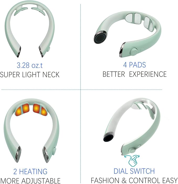 Super Light Neck Massager with 4 Massage Pads for Neck Tension Relief Portable Relax Machine Cordless Electric Massager 6 Modes 16 Intensities 2 Heating Indoor and Outdoor Use