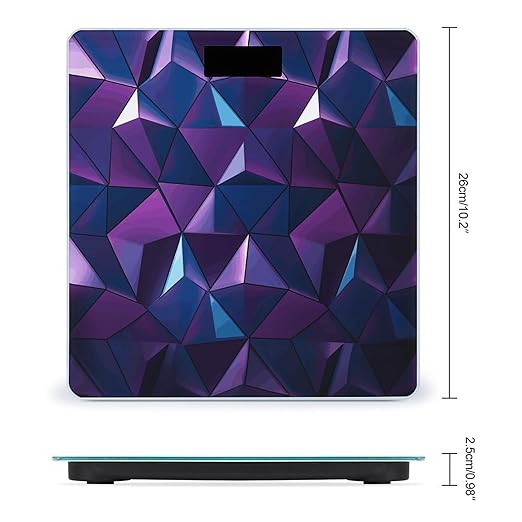 Purple GeometricScale for Body Weight with LCD High Precision Weighing Scales Fashion Sturdy Tempered Glass Weight Scales Easy-to-Read Digital Bathroom Scale for Daily 400lb
