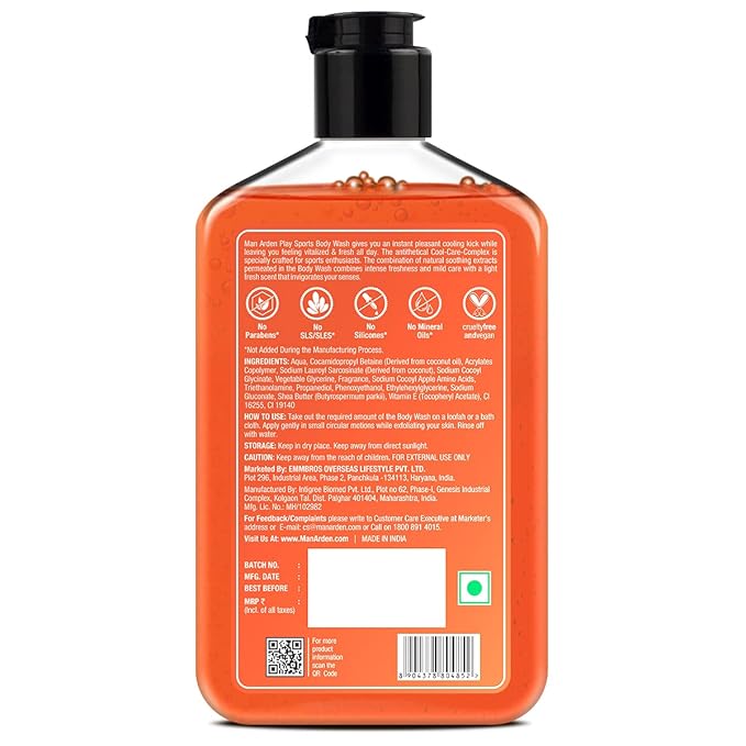 Man Arden Play Sports Luxury Body Wash Infused With Shea Butter &amp Vitamin E 250ml