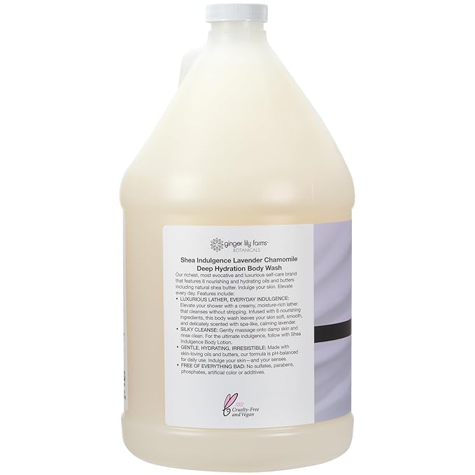 Ginger Lily Farms Botanicals Shea Indulgence Deep Hydration Body Wash 100% Vegan &amp Cruelty-Free Lavender Chamomile Scent 1 Gallon (128 fl oz) Refill