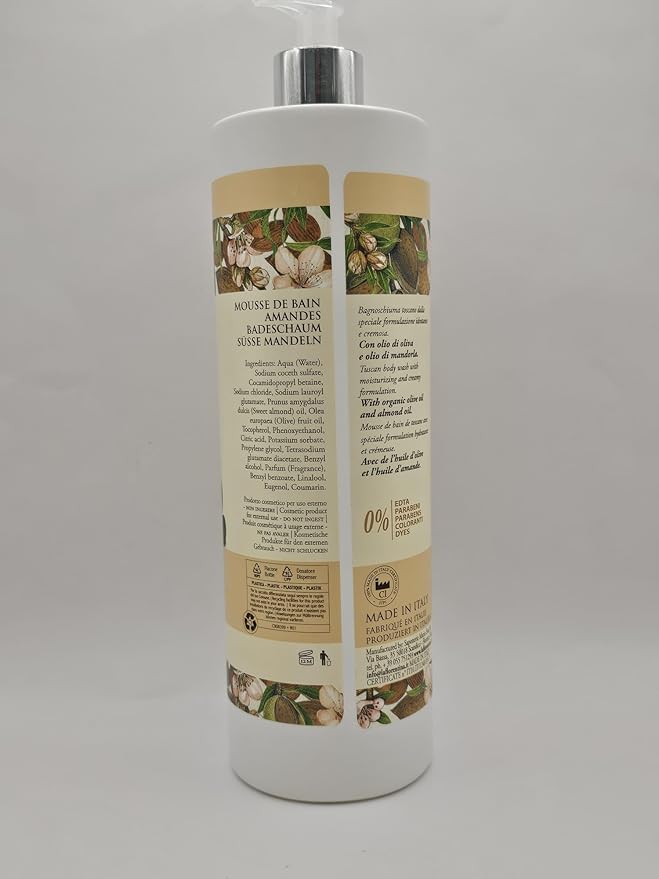 LA FLORENTINA Sweet Almond Body Wash Nourishing with Olive Oil and Almond Oil 33.8 fl oz Made in Italy