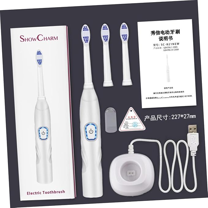 VICASKY Electric Toothbrush Sonic Vibration USB Charging Bristle Toothbrush Waterproof for Home Use White