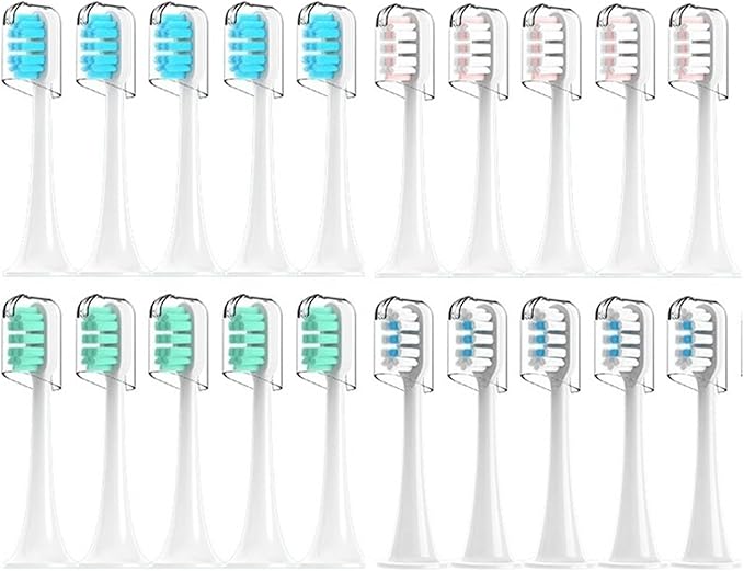 Compatible for Xiaomi Mijia T300/T500/T700 Sonic Electric Toothbrush Heads Replaceable Refill Nozzles 4 Colors with Anti-Dust Caps 4/20Pcs(4Pink)