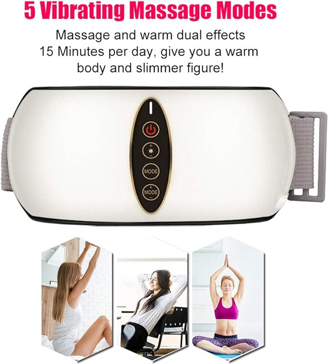 WOOLALA Abdomen Massage Belt with Heat Therapy Heated Waist Belt Vibrating Back Massager Lower Back Wrap for Pain Strains Sprains Relief