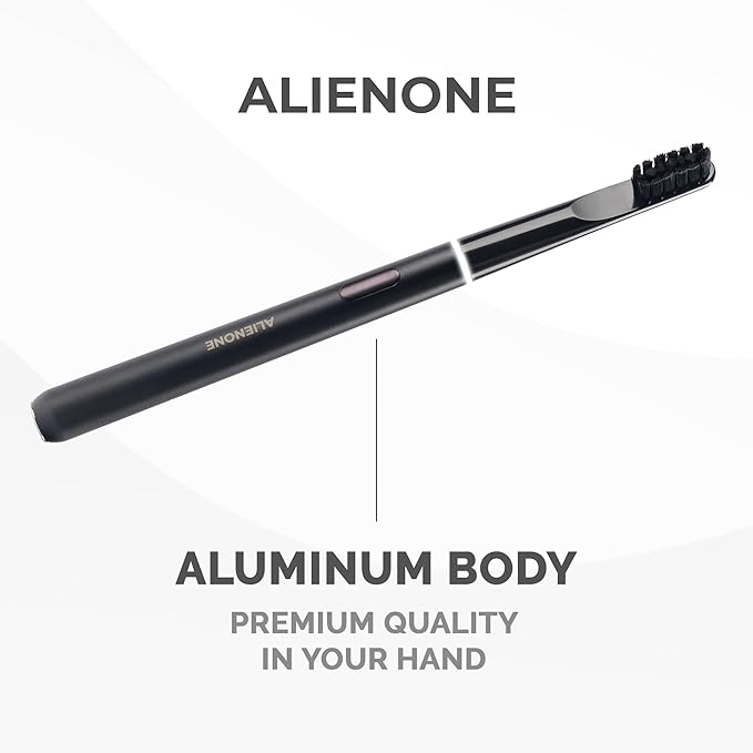 ALIENONE Ultra Slim Sonic Electric Toothbrush - Smart Pressure Sensor for Sensitive Teeth &amp Gums 32000 Vibrations IPX6 Waterproof Aluminum Body 45-Day Battery Wireless USB Charging &amp Trav