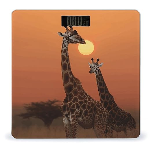 Giraffe at Sunset Weight ScaleClear LED Display Bathroom Digital Weighing ScaleTempered Glass Digital Bathroom Scale for Body Weight Capacity Up to 400 Lbs