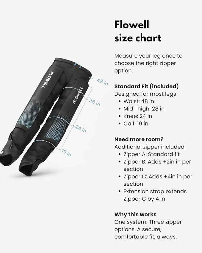 Flowell Air Pressure Therapy System – FDA Cleared (K243791) Home Pants Set – 6-Air-Chamber Leg Compression &amp Massage System for Circulation Support Muscle Relaxation &amp Recovery