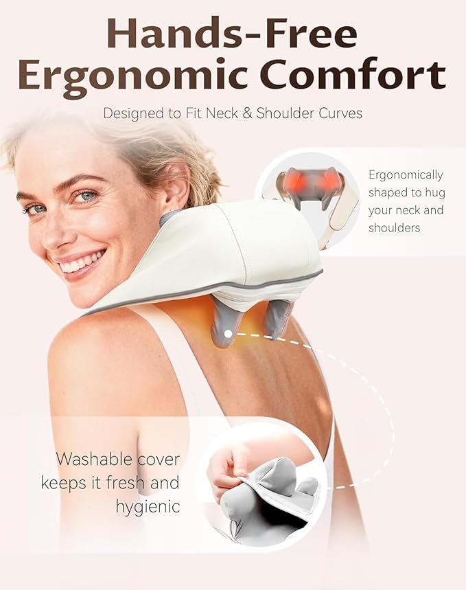 Neck Massager with HeatTherapexa Neck &amp Shoulder Massager6D Shiatsu Back Massager for Pain Relief Deep TissueMassager for Leg Muscle Soreness(Khaki)