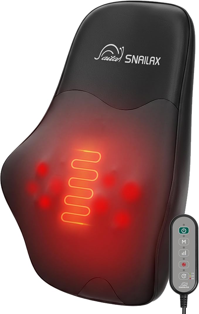Snailax Shiatsu Back Massager with Heat Neck Shoulder Massager for Pain Relief Deep Tissue 4D Kneading Back Massage Pillow 3 Speed/3 Modes Portable for Home Office Car Use