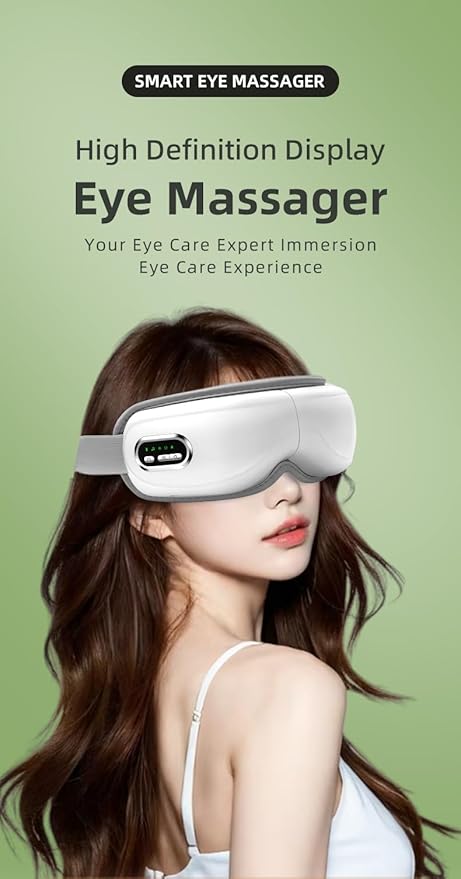 Eye Massager with Heat Rechargeable Music Function Adjustable Strap White and Gray Gifts for Business Women