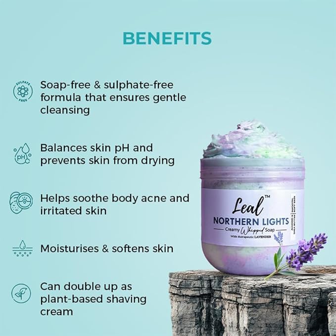 BEMT Whipped Body Soap – Northern Lights Lavender Foaming Bath Cream with Shea Butter &amp Sweet Almond Oil Gentle Cleansing &amp Nourishing Body Wash for Men &amp Women 160 g