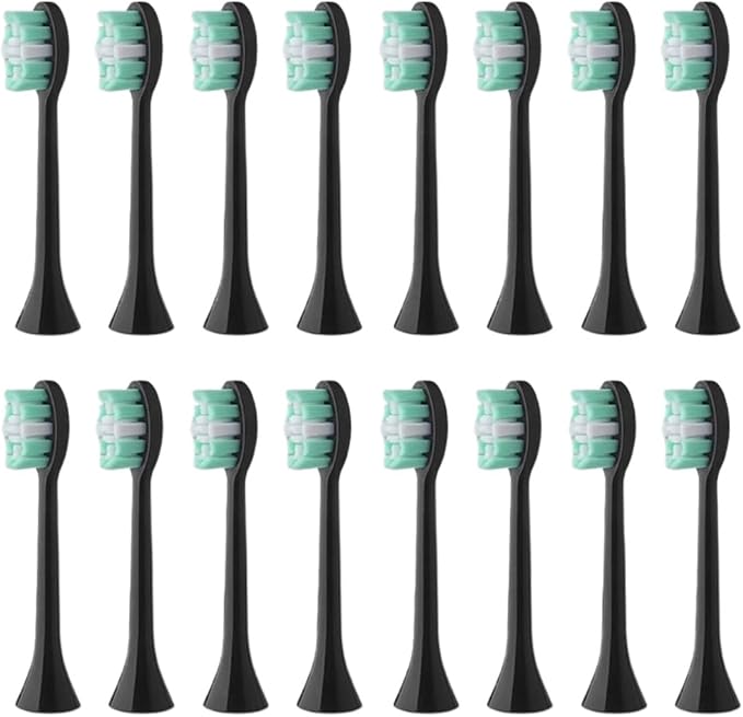 16pcs Replacement Toothbrush HeadsCompatible for B002DC/B009DC/B001/B004/B005/B006Soft Deep Cleaning(16pcs Black)