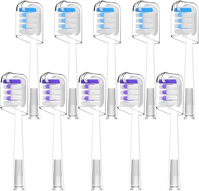 10 Pcs Replacement Toothbrush HeadsCompatible for Laifen Wave Electric Transparent(5blue 5violet)