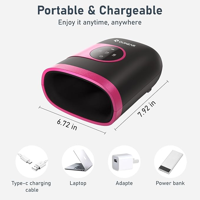 QUINEAR Hand Massager - Cordless Hand Massager with Heat and Compression for Arthritis Carpal Tunnel and Stiff Joints - Gifts for Women Men- FSA-HSA(Pink)