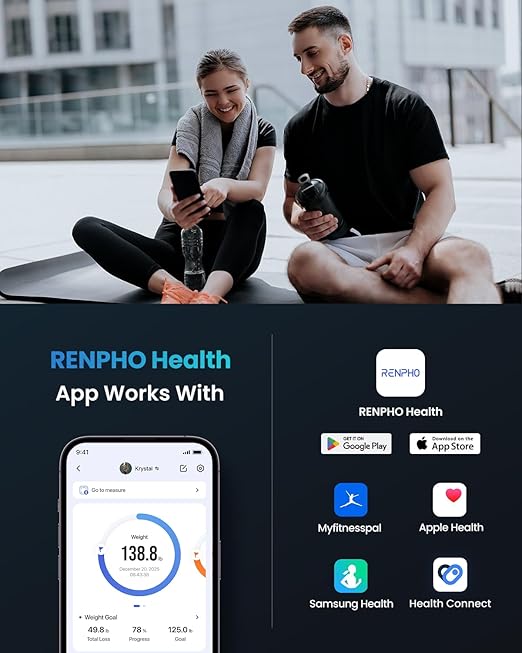 RENPHO Bluetooth Body Fat Scale Digital Weight Scale Bathroom Smart Body Composition Analyzer Wireless BMI Compact Scale Health Monitor with Smartphone APP 396 lbs