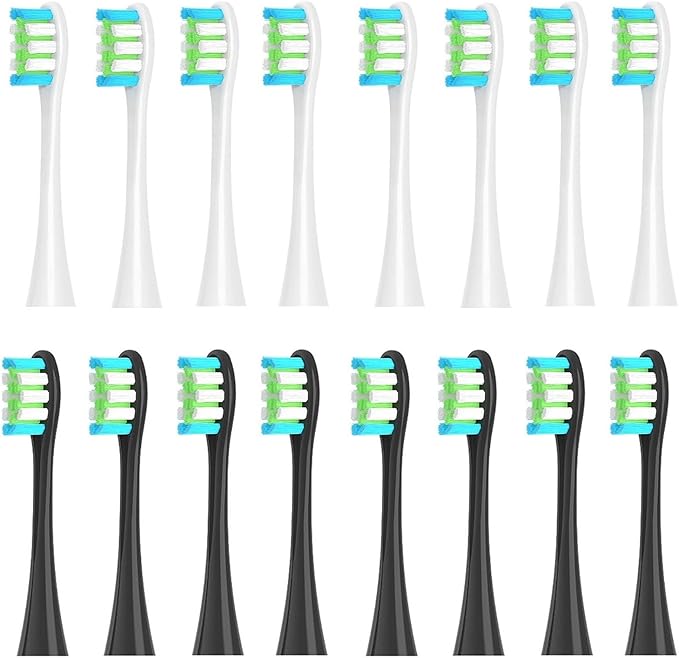 16pcs Replacement Brush HeadsCompatible for Oclean Sonic X/Pro/ Z1/ SE F1 One PW01/03/05/07/09 P5 Electric Toothbrush(16 White and Black)