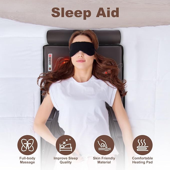Full Body Massage Mat with Heat &amp Movable Shiatsu Neck Back Massager Pillow &amp Foot Massager Massage Mattress Pad with Top Pillow &amp Lumbar Support 12 Vibration Motors9 Massage Modes &amp
