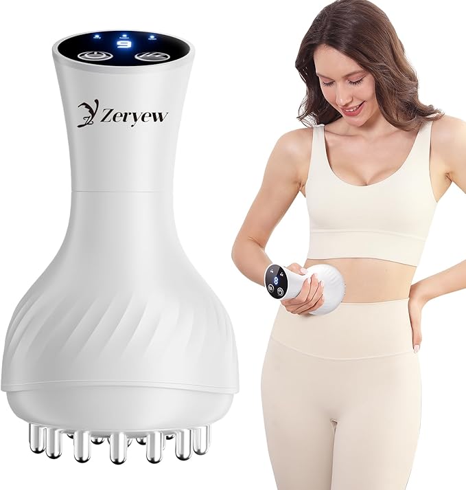 3-in-1 Handheld Lymphatic Drainage Massager with Red Light Heat &amp Vibration - Cordless Anti Cellulite Massage Tool for Body Relaxation 3 Modes &amp 9 Speeds for Belly Legs Thighs