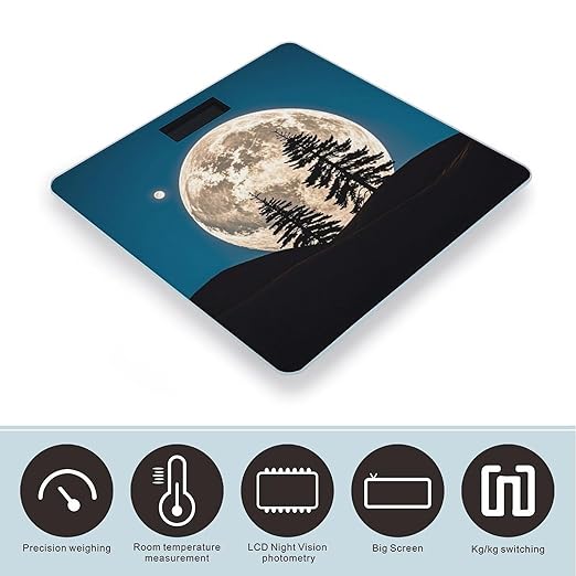 Pine Trees of The Moon Scale for Body Weight Highly Accurate Digital Bathroom Electronic Weighing Machine for People LCD Display Large Size Tempered Glass for Safe Home Use
