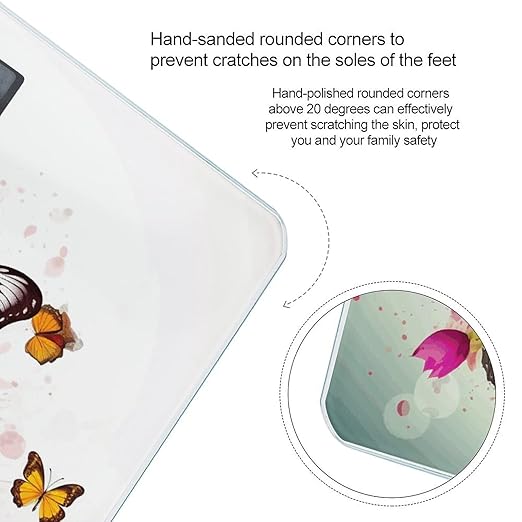 Colourful Butterfly and Floral Scale for Body Weight Sturdy Tempered Glass Weighing Scales with LCD Display Accurate Digital Bathroom Scale Convenient Body Fat Smart Scales 400lb