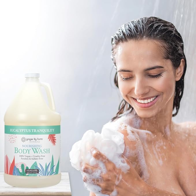 Ginger Lily Farms Botanicals Nourishing Body Wash Eucalyptus Tranquility 100% Vegan &amp Cruelty-Free 1 Gallon (Pack of 4)