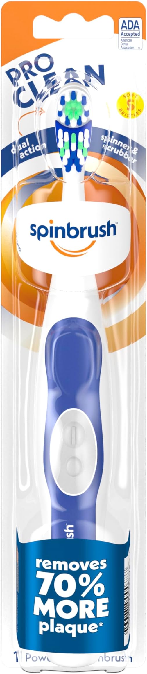 Spinbrush PRO CLEAN Battery Powered Toothbrush Soft Bristles 1 Count Gold or Blue Color May Vary