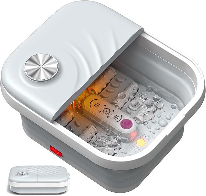 LUBBYGIM New Collapsible Foot Spa Bath with Heat Foldable Foot Bath Massager with Bubble Red Light 6 Shiatsu Massage Rollers Foot Soaking Tub with Temperature Control for Soft Feet &amp Relax(Gra