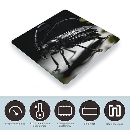 Insect-Black Weight ScaleClear LED Display Bathroom Digital Weighing ScaleTempered Glass Digital Bathroom Scale for Body Weight Capacity Up to 400 Lbs