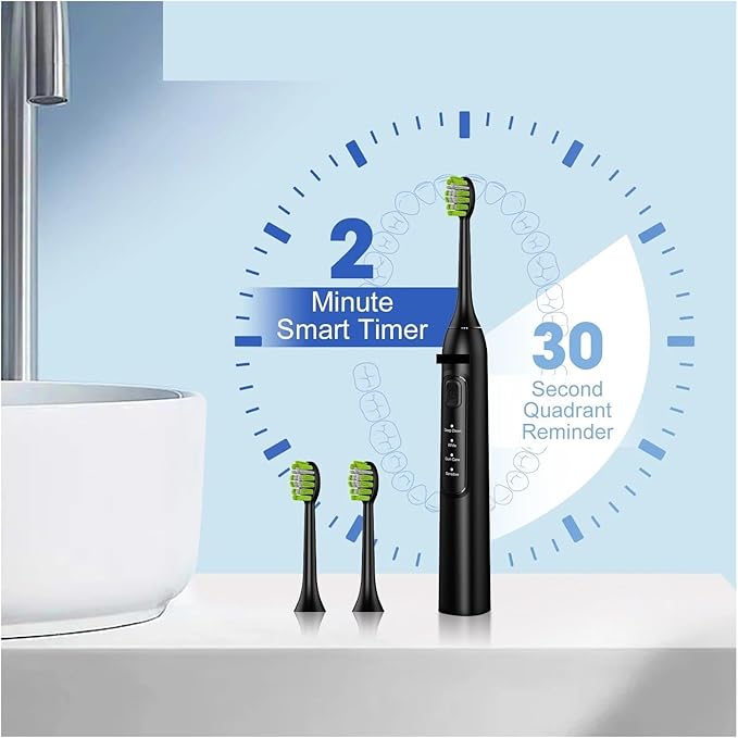 Compatible for Electric Sonic Toothbrush &amp Water Flosser Waterproof 4 Modes 6 Brush Heads Toothbrushes Teeth Cleaner for Adult(Y05BK-C3BK)