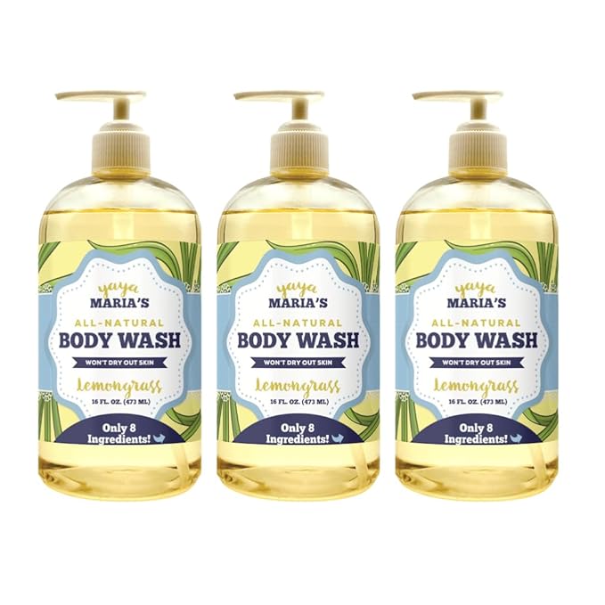 Yaya Maria's Natural Body Wash Only 6 Ingredients 100% Nontoxic Keeps Skin Soft Cruelty-Free (Lemongrass)