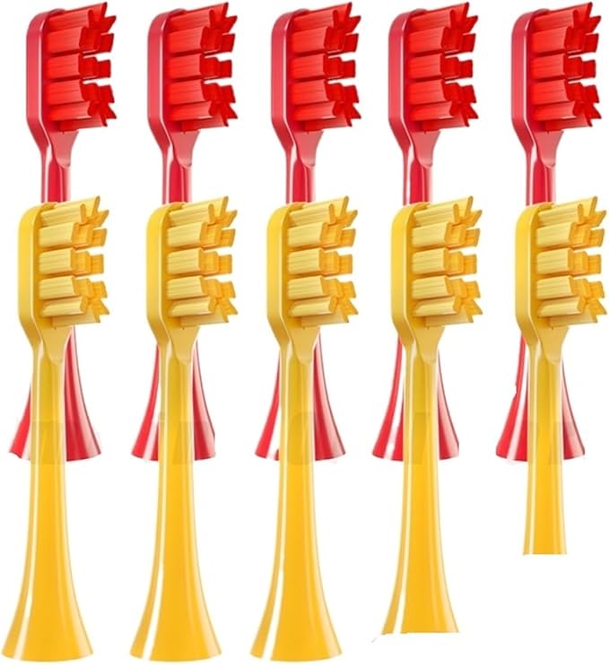 10 Pieces of Toothbrush Heads Compatible with APIYOO G7/P7/Y8/T9/T10/T6S/T7S/A7/SUP/MOLE Replacement Brush with Soft Bristles(10PCS Red Yellow)