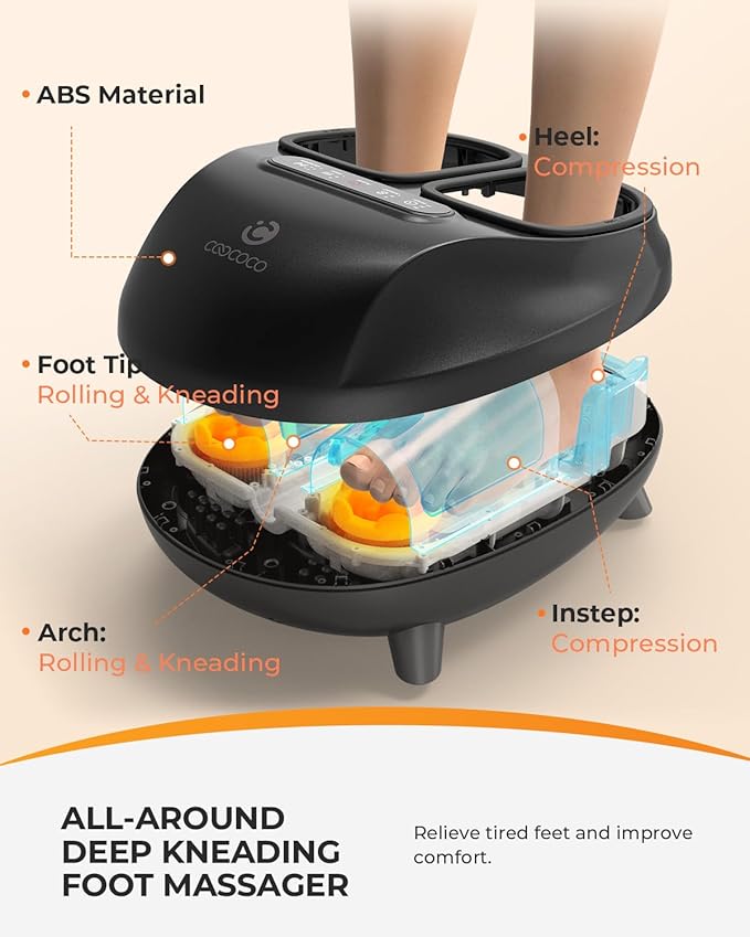 CooCoCo FSA Eligible Foot Massager with Heat Upgrade ABS Feet Massager with Remote Foot Massager for Neuropathy &amp Plantar Fasciitis Foot Massage Machine with Base Kneading Compression Foot Wa