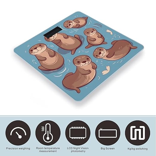Animal Cute Brown Otters Bathroom Scale Automatic Power On/Off Body Scales LCD Backlight Display Square Digital Scale Rounded Corners Bathroom Scales for Home Bedrooms