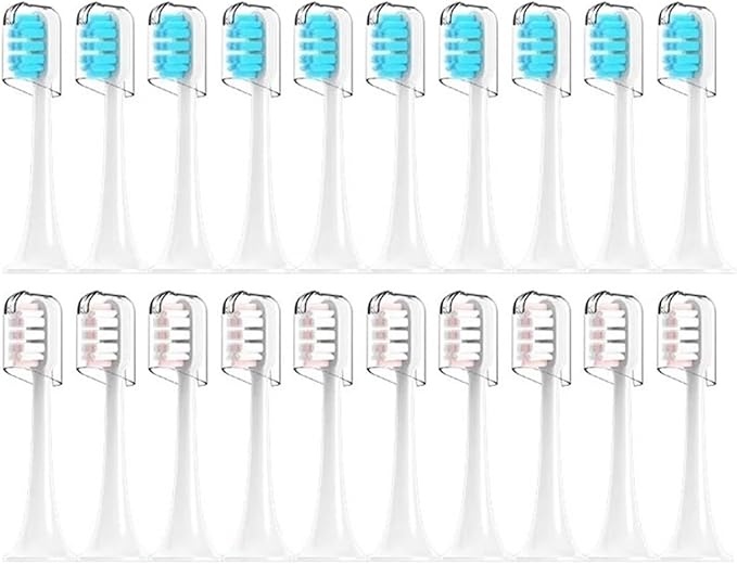 Compatible for T300/T500/T700 Electric Toothbrush Heads Replaceable Refill Nozzles 4 Colors with Anti-Dust Caps 20Pcs(10Pink10Blue)