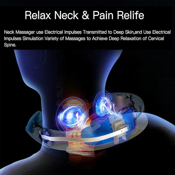 Neck Massager Acupoints Lymphatic Drainage Machine 12 Modes for Pain Relief Portable Neck Massager for Women &amp Men - Blue