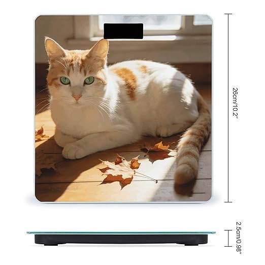 Beige Orange Cat Smart Scale for Body Weight Digital Bathroom Scale Toughened Glass Weight Scale with Large LCD Backlight Display High Precision Scales Weighing Machine