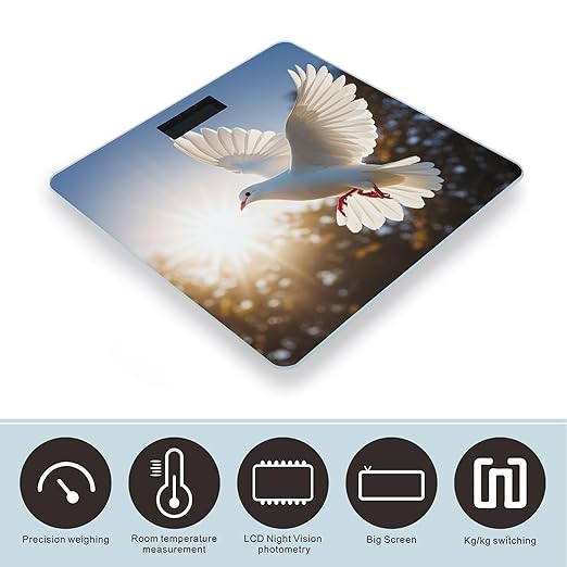 White Dove Flying in The Sun Scale for Body Weight Digital Bathroom Scale Toughened Glass High Precision Scales for Body Weight with Large LCD Backlight Display Weight Scales