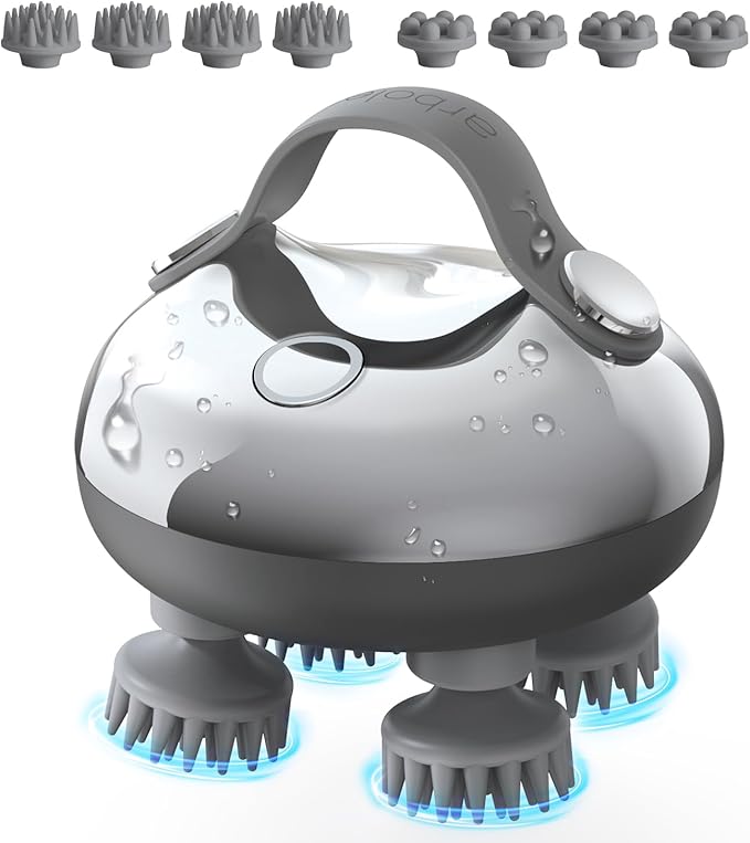 arboleaf Scalp Massager Rechargeable Head Massager Scalp Stress Relax Waterproof Handheld Hair Scratcher with 8 Removable Massage Claws Gift for Dad Mom