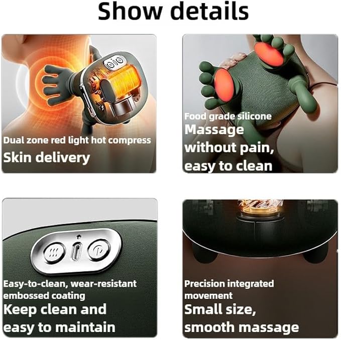 Bionic Heated Neck Back Shoulder Massager Pillow - Portable Shiatsu Massager with 3-Speed Adjustment 4D/3D Deep Tissue Kneading Simulated Human Hand Design for Pain Relief &amp Muscle Relax (Men/Wo