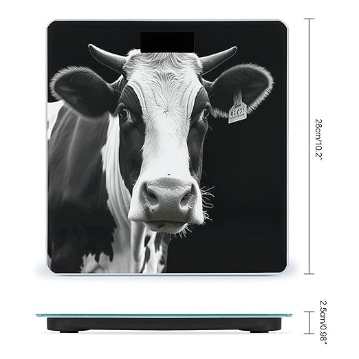 Animal Funny Cow Head Black White Scale for Body Weight Safe Rounded Corners Tempered Glass Digital Bathroom Scale LED Display 400lb Capacity Weight Scales with High Precision Sensors