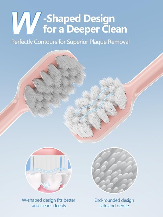 7MAGIC Sonic Electric Toothbrush for Adults and Kids - Up to 180 Days Runtime 42000 VPM Powered Toothbrush 5 Modes &amp 3 Intensities for Sensitive Teeth &amp Braces Includes 8 Brush Heads Pink