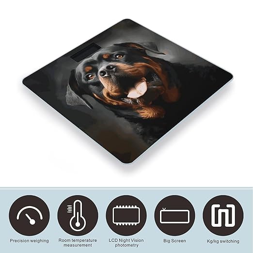 Digital Bathroom Scale for Body Weight Scale with Bright LCD Display High Accuracy Step-On Technology Auto On/Off Cool Rottweiler Dog Art Digital Scales 400 Lbs /180kg