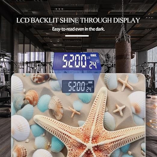 Digital Scale for Body Weight Highly Precision Bathroom Weight Scale 400 lbs with Backlit Display Personalized Scale for Home-Starfish and Seashells Scattered On The Sandy Beach