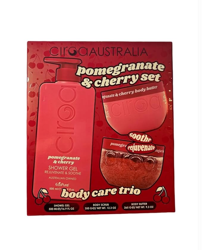 POMEGRANATE &amp CHERRY BODY CARE TRIO 1 SHOWER GEL16.9FL.OZ1 BODY BUTTER 12.3 OZ.1 BODY SCRUB 9.3 OZ (1 SET OF 3 ITEMS)