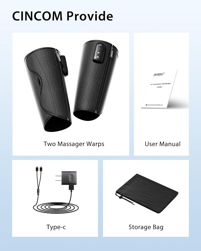 CINCOM Cordless Calf Massager for Circulation Leg Compression Massager for Calf Rechargeable Leg Massage with 3 Intensities 3 Modes for Pain Relief Gifts for Women Men