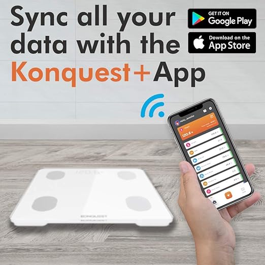 KONQUEST Smart Scale for Body Weight Digital Bathroom Scale BMI Weighing Bluetooth Body Fat Scale Body Composition Monitor Health Analyzer with Smartphone App 400 lbs - White