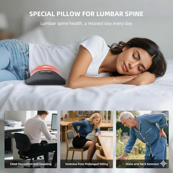 3 in 1 Back Massager for Spine and Lower Back Electric Lumbar Massager with Heat Spine Massage Pillow with Traction Support for Home and Office Comfort (Grey)